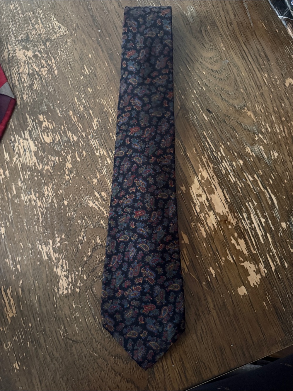 Source Unknown Navy Paisley Tie with Red and Blue Accents